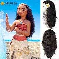 Minlia Halloween Cosplay Tóc Giả, Tóc Giả Moana Nâu Xoăn, Tiệc Trang Điểm Tổng Hợp Lông Tơ Mũ Hoa Dài Sóng Tóc Giả Bé Gái