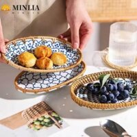 Minlia Mây Breadbasket, Tranh màu hoa văn cá / hoa Đĩa trái cây mây gốm, Món ăn hình bầu dục Lễ hội khay ăn nhẹ phong cách Việt Nam