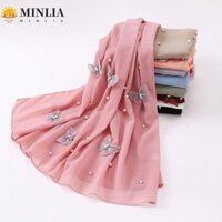 Minlia Satin Hijab, Khăn trùm đầu bằng lụa, Khăn trùm đầu chống nắng sang trọng Khăn voan bướm mịn đi biển