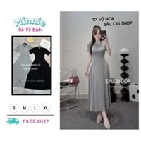 🍀MINNIE🍀 🛍Đầm Váy Nữ🛍  Đầm thời trang nữ chất thun gân tay ngắn cổ tròn váy dài dáng xòe phù hợp mặc đi chơi thiết k