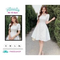 🍀MINNIE🍀 🛍Đầm váy nữ 🛍Đầm tay ngắn kết cườm cổ V ,Đầm trắng lụa xốp toàn thân dáng xoè mini đi chơi đi tiệc đều đẹp,