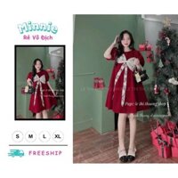 🍀MINNIE🍀 🛍Đầm váy nữ 🛍Đầm nhung đỏ đáng iu,Váy nhung babydoll phối nơ ren xoè nhẹ nhàng cưng lắm,Váy nhung fom rộng