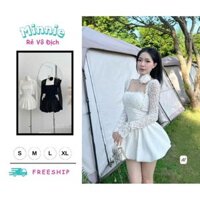 🍀MINNIE🍀 🛍Đầm Váy Nữ🛍  Đầm thời trang hot girl chất vải len ren ( kèm áo khoác + bông hoa cổ ) cổ vuông dài tay dáng