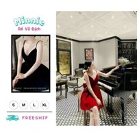 🍀MINNIE🍀 🛍Đầm váy nữ 🛍Đầm xoè hai dây, đầm nhung đỏ hở lưng cúp ngực kết dây cườm sang trọng,Váy dáng ngắn mini sexy