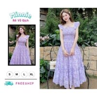 🍀MINNIE🍀 🛍Đầm váy nữ 🛍Đầm tím tay cánh tiên cổ áo vạt chéo nhún eo thân trước thân sau,váy dáng dài midi xinh xắn,vá