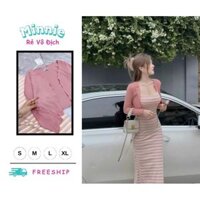 🍀MINNIE🍀 🛍Đầm Váy Nữ🛍 Đầm thời trang nữ mặc đi chơi chất thun gân kẻ sọc 2 dây ôm body hơi suông váy dài maxi kèm áo