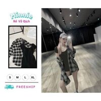 🍀MINNIE🍀 🛍Jumpsuits Nữ🛍  Jumpsuits đùi thời trang nữ chất thun gân ôm body cổ vuông tay ngắn kèm áo khoác caro tay d