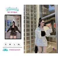 🍀MINNIE🍀 🛍Set bộ nữ 🛍Set vest 3 món tay dài,Áo quây Bozip mix chân váy có lót kèm áo khoác Kaki Croptop,Set 3 chi ti