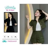 🍀MINNIE🍀 🛍Set Bộ Nữ🛍  Sét bộ thời trang nữ mặc đi chơi chất kaki 3 món lót borip khoác ngoài tay ngắn crotop mix châ