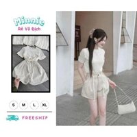 🍀MINNIE🍀 🛍Set Bộ Nữ🛍  Set bộ thời trang nữ mặc đi chơi chất áo ren tổ ong 2 lớp tay ngắn cổ tròn mix quần đùi kaki ố