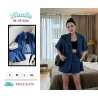 🍀MINNIE🍀 🛍Set Bộ Nữ🛍 SET VEST THỜI TRANG NỮ MẶC ĐI DẠO PHỐ 3 MÓN CHẤT KAKI KÈM LÓT BORIP MIX QUẦN ĐÙI