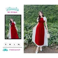 🍀MINNIE🍀 🛍Set Bộ Nữ🛍  Sét áo dài thời trang nữ mặc Tết chất NHUNG CỨNG cổ yếm phối tay bèo mix chân váy voan tơ xước