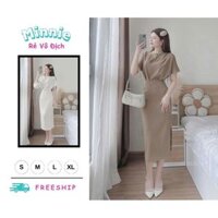 🍀MINNIE🍀 🛍Set Váy Nữ🛍  Set váy thời trang nữ chất cotton lạnh áo cổ tròn tay cánh dơi mix chân váy ôm boddy xẻ tà th