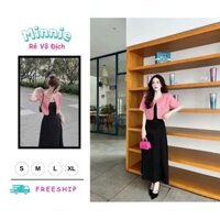 🍀MINNIE🍀 🛍Set váy nữ 🛍Set đầm thun lạnh,Váy hai dây đen mix kèm áo vest croptop lennin cao cấp,Set váy thiết kế cá t