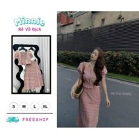 🍀MINNIE🍀 🛍Set váy nữ 🛍Set áo cổ vuông tay ngắn tay phồng, bèo vạt áo mix chân váy dài,Set váy hồng xinh xắn,Set váy