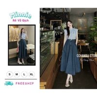 🍀MINNIE🍀 🛍Set Váy Nữ🛍 Sét váy nữ thời trang mặc đi chơi áo chất lụa sọc tay cánh dơi ngắn cột nơ cổ một bên phối châ