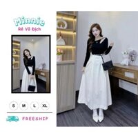 🍀MINNIE🍀 🛍Set Váy Nữ🛍 Sét váy thời trang nữ mặc đi chơi áo chất tăm lạnh lệch vai hở tay dài phối chân váy kaki kèm