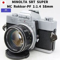 Minolta SRT Super Silver SLR Film Camera + MC Rokkor-PF 1:1.4 58mm From Japan