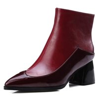 MIOKE Women's Pointed Toe Chelsea Ankle Boots Chunky Mid Heel Side Zipper Booties Western Martin Short Boot