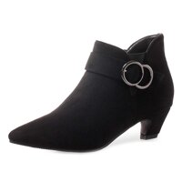 MIOKE Women's Pointed Toe Dressy Ankle Booties Fashion Buckle Kitten Low Heel Western Chelsea Short Boots