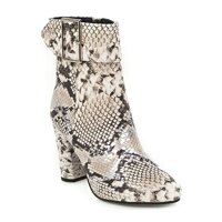 MIOKE Women's Western Chelsea Ankle Boots Round Toe Buckle Zipper Snake Chunky Block High Heel Dressy Bootie