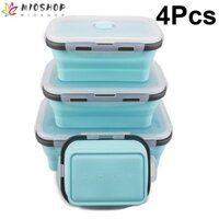 Mioshop Set 4 Hộp Đựng Thức Ăn Hình Chữ Nhật Bằng Silicon Màu Xanh Dương Có Thể Gập Lại Dễ Sử Dụng Và Bảo Quản Phẳng