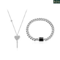 Miss * 2 Chiếc Trái Tim Chìa Khóa Mặt Dây Chuyền Vòng Cổ Khóa Thép Không Gỉ Vòng Tay Cặp Đôi Trang Sức