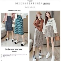 [Miss Girl] Váy nửa kẻ sọc len váy dài vừa tôn dáng gầy che hông mẫu mới 2025 mùa đông cho nữ MYWO