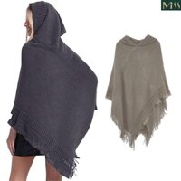 Miss * Nữ Mùa Đông Đan Mũ Trùm Đầu Poncho Mũi Móc Viền Tua Rua Khăn Choàng Quấn Áo Len