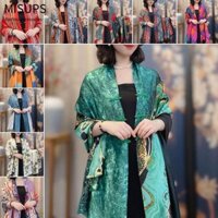 Missips Satin Khóa Khăn Choàng, Khăn Trùm Đầu Khăn Lụa Chống Nắng, Thời Trang Mỏng Phong Cách Dân Tộc Áo Khoác Ngoài Vai Nữ Cô Gái