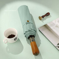 Mist Green 126cm - [ TỰ ĐỘNG LỚN - GẤP 3 - 12 XƯƠNG] Ô dù cầm tay cao cấp tự động lớn 12 xương gấp 3 chống UV tay cầm gỗ