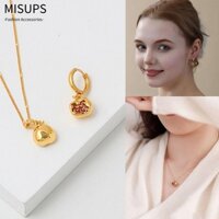 Misups Bông Tai Lựu, Quà Tặng Trang Sức Màu Vàng Bông Tai Vòng, Phong Cách Vintage Áo Garnet Đỏ Cưới Mạ Vàng 18k Mặt Dây Chuyền Vòng Cổ Nữ Cô Gái
