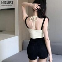 Misups Camisole, Áo dây cổ tròn 2 mảnh giả, màu sắc tương phản Slim Fit Áo sơ mi nơ