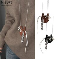 Misups Đeo Móc Khóa Vòng Cổ, Nơ Da PU Túi Mini Vòng Cổ, Quà Tặng Sáng Tạo Vintage Dài Mặt Dây Chuyền Vòng Cổ
