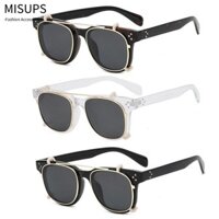 MISUPS Kính râm lật, Kính râm ngoài trời hai lớp khung kim loại, Kính mắt có thể tháo rời Kính đọc sách Punk chống nắng