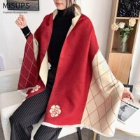 Misups Lưới Camellia Ấm Khăn Choàng Quấn, Mùa Thu Đông Chăn Cashmere Khăn Choàng, Hijab Dài Pashmina Dày Sang Trọng Khăn