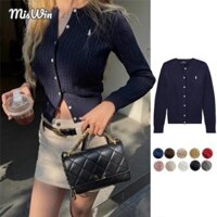 Miswin Áo len Cardigan nữ thêu hoa văn xoắn Áo len dệt kim dài tay thường ngày