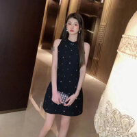 Miu Đầm Phong Cách Mới Thời Trang Cổ Tròn Cao Cấp Ôm Hơn Nhìn Dệt Kim Dây Đầm Không Tay