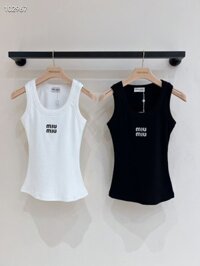 MIU Miu 2024 Phong Cách Mùa Hè Đen Trắng Bên Trong Thời Trang Áo Vest Thiết Kế Mỏng Đế Niche Áo Dành Cho Nữ