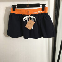 MIU MIU 2024New Trendy Comfortable Elegant Women's Letter Print Fake Two-Piece Color Block Elastic Waist Age-Reducing Short Skirt