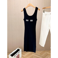 Miu MIU Đầm Đen Sling Đầm Nữ Phong Cách Mới Slim-fit Váy Đan