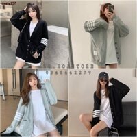 miu-miu♂❈ÁO CARDIGAN MỎNG KẺ SỌC CELEB THOM Browne - ÁO KHOÁC LEN CARDIGAN CỔ TIM SỌC TAY ĐEN XÁM