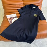 MIUMIU Summer New Fashionable Youthful Style Polo Gold Embroidered Letter Collar Straight Short Sleeve Dress
