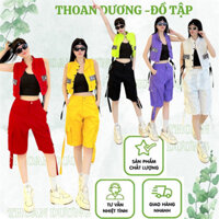 Mix bộ quần short dáng dài áo gile kim tuyến(set 2 món) mặc đi tập,yoga,nhảy aerobic,nhảy shuffle dance,đồng phục