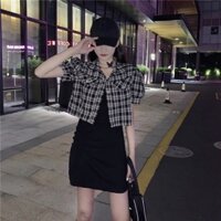 [mix đồ] Sét váy 2 dây dáng ôm Body sẽ ngực + Áo Sơ mi ngắn cực chất cho chị em