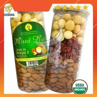 Mixed Nuts 3 Loại Hạt Dinh Dưỡng Hộp 500gr, Óc Chó Đỏ, Hạnh Nhân Mỹ, Macca, Hạt Mắc Ca Đã Tách Vỏ Cam kết chính hãng 100