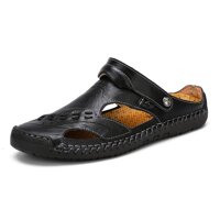 MIXSNOW Mens Leather Sandals Summer Casual Water Shoes Walking Outdoor Beach Travel Slippers