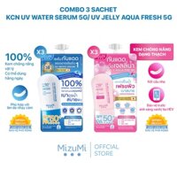 MizuMi Combo 3 Sachet Kem chống nắng UV Water Serum SPF50+ PA++++ 5g/ Kem chống nắng dạng thạch UV Jelly Aqua Fresh 5g