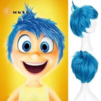 Mkeb Inside Out Joy Tóc Giả, Phim Chịu Nhiệt Inside Out Cosplay Tóc Giả, Trang Phục Hóa Trang Hoạt Hình Lớp Lông Tơ Ngắn Màu Xanh Tóc ​Lễ hội Halloween