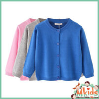 [MKIDS Fashion] Áo khoác cho trẻ em Thu Đông Áo len len dệt kim cổ tròn mỏng màu trơn có nút dài tay 1-7Tuổi cho bé trai và bé gái